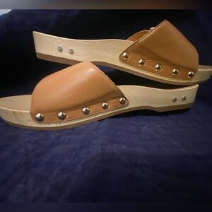 Beek Tan Leather Studded Mules